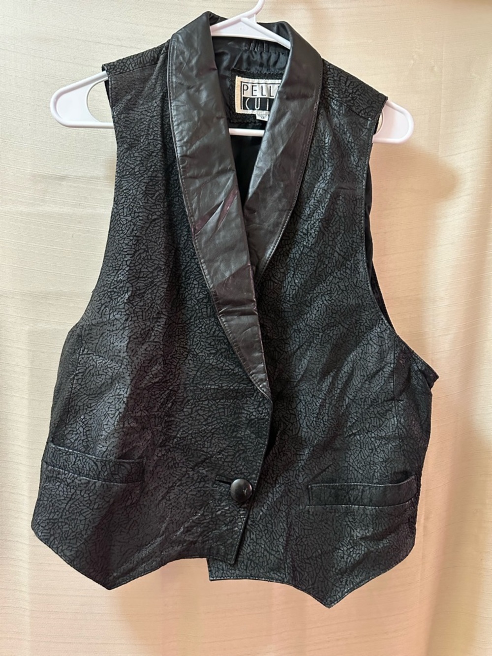 Pelle Cuir Vintage 90s Black Leather Vest Cropped Textured Women M Retro Punk